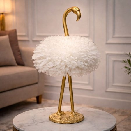 سهارة 63سم شكل فلامنجو ذهبي شيد ريش ابيض SM113/12 =ط4س